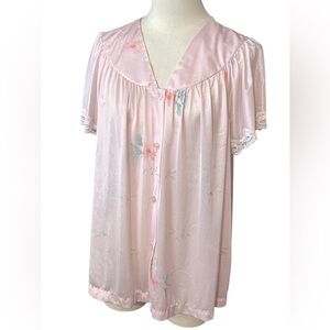 Vintage Val‎ Mode Pink Lace-Trimmed Women's Sleepwear Top size Large (D27)